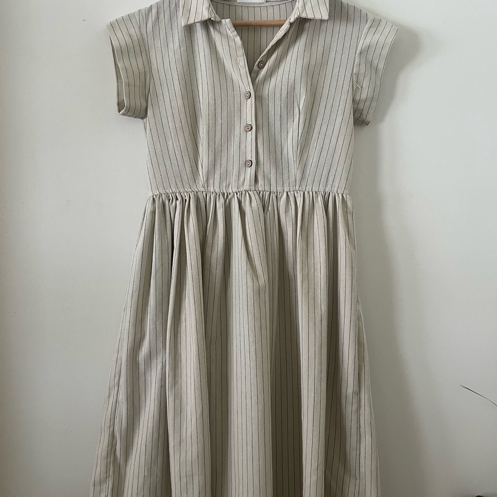 Mod Ref Linen Tan Polo Collar A-Line Dress